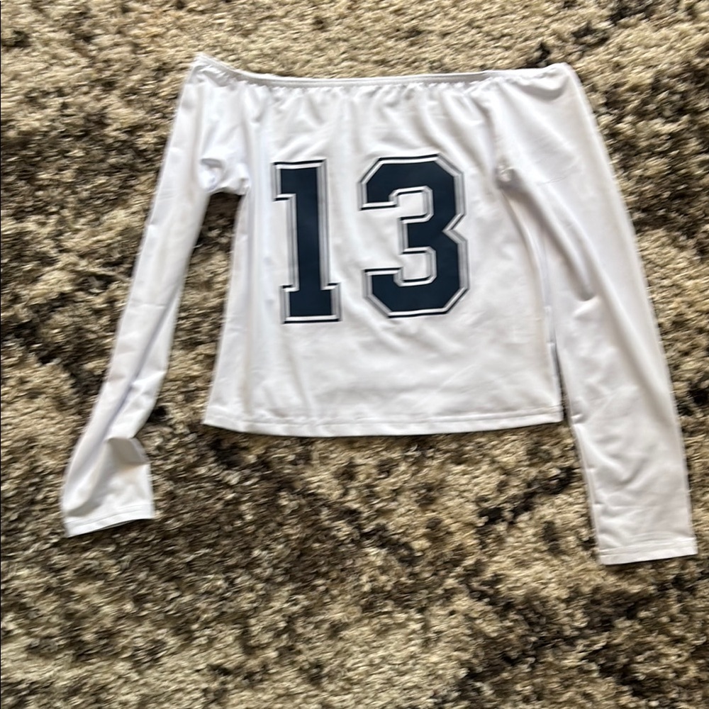 White Off-Shoulder Top with Number 13